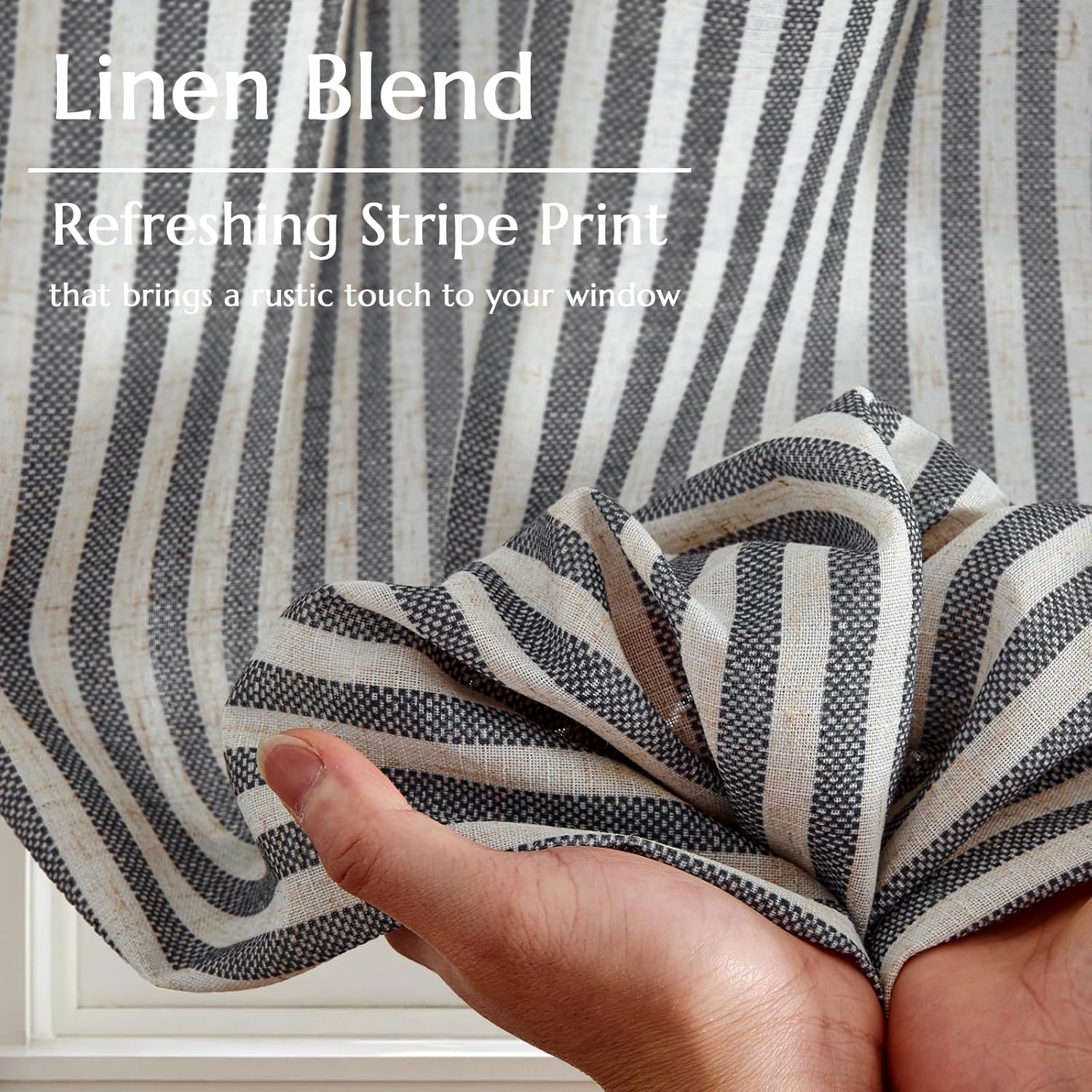 jinchan Linen Kitchen Curtains 24 Inch Length Striped Tier Curtains Ticking Stripe Small Drapes for Living Room Bathroom Cafe Small Window Farmhouse Rustic Pinstripe Rod Pocket 2 Panels Black